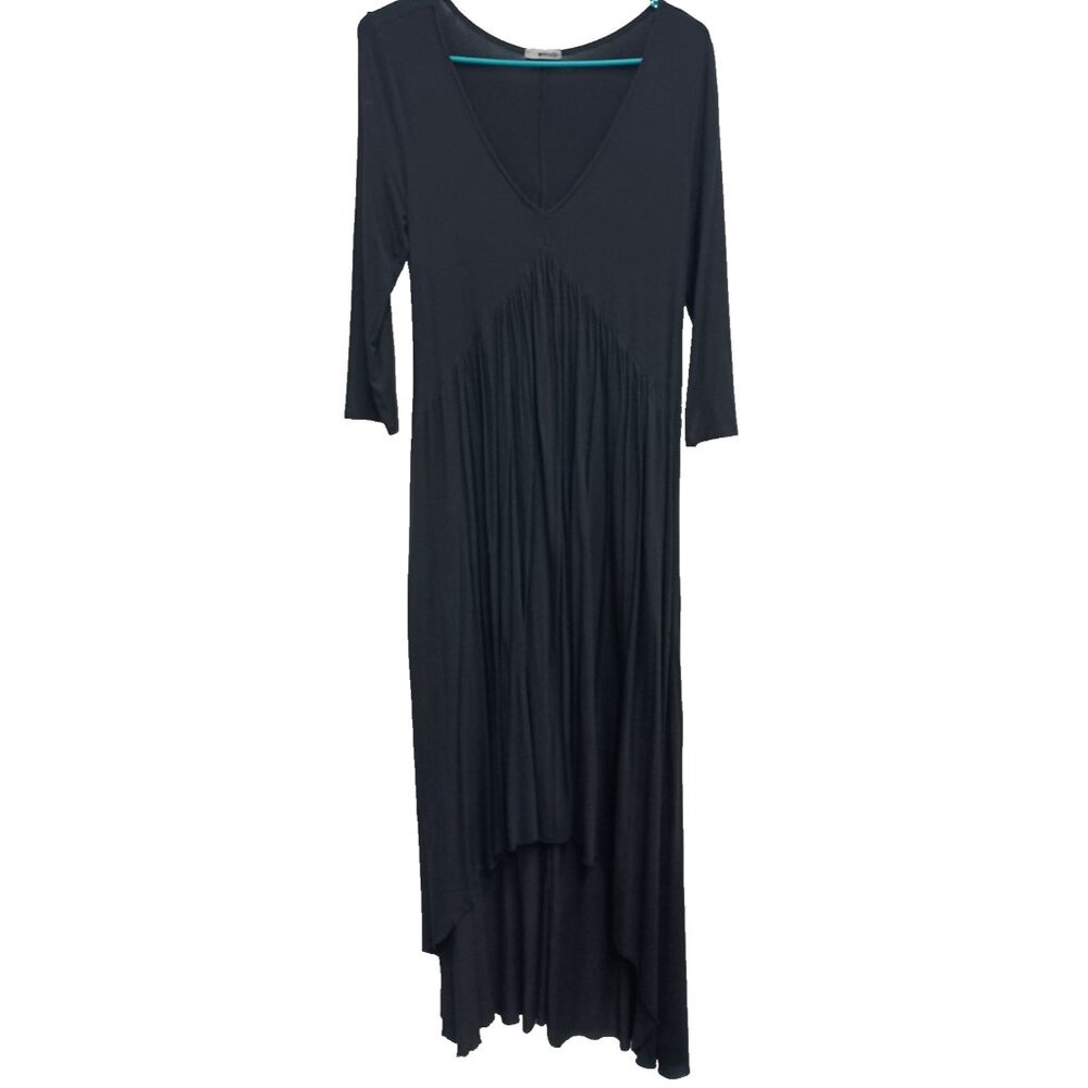 LAMade Womens Babydoll‎ Maxi Dress Small Black Hi Low 3/4 Sleeve Minimalist BOHO